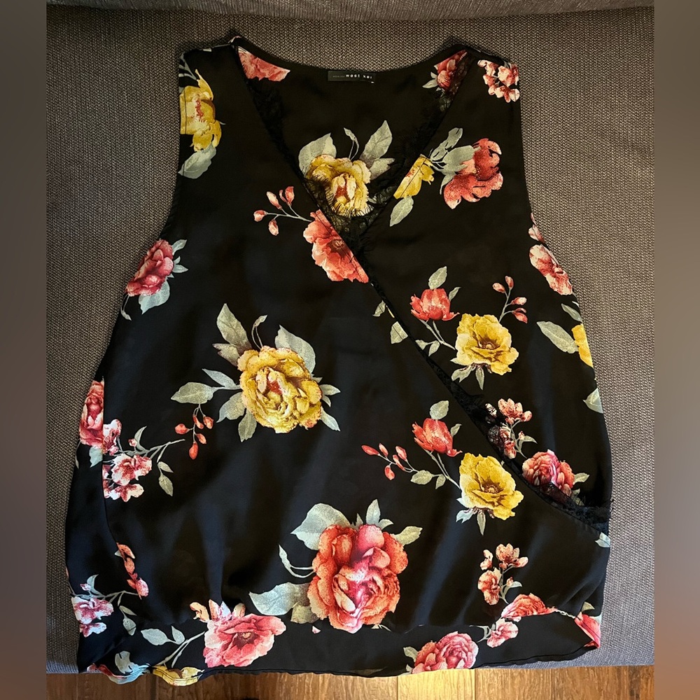 West Kei Asymmetrical Floral Tank Top in Orange and Pink